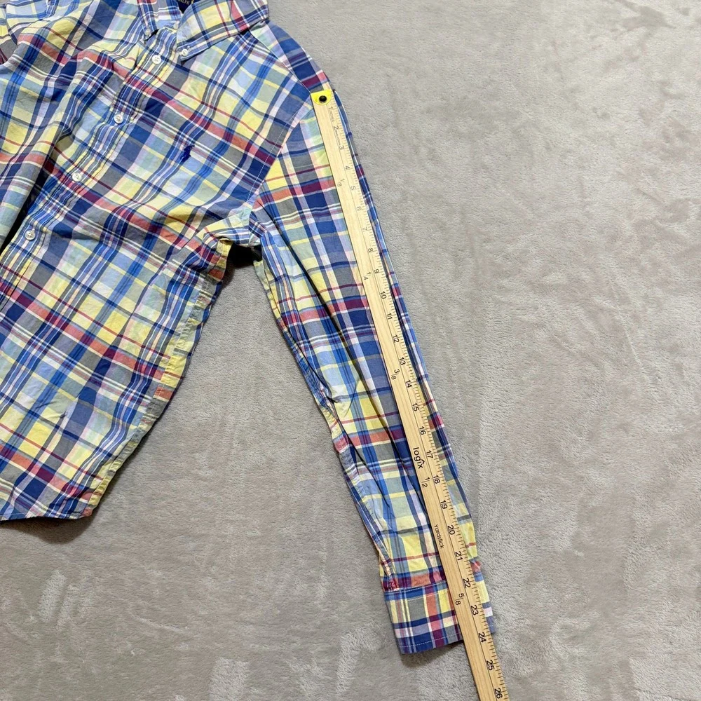Ralph Lauren Button Down Shirt Youth Boys XL 18-20 Plaid Navy Pony Preppy EUC